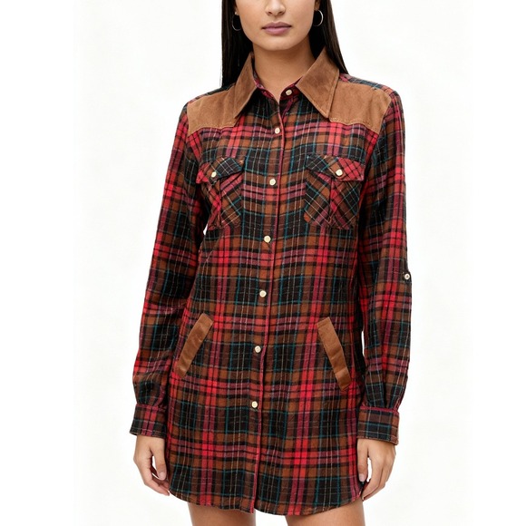 Tasha Polizzi Collection Plaid Shirt Dress Medium Western Style - Picture 10 of 11